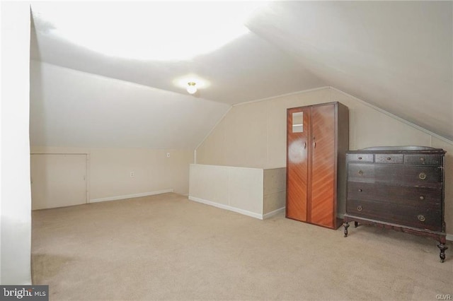 additional living space with lofted ceiling and light colored carpet