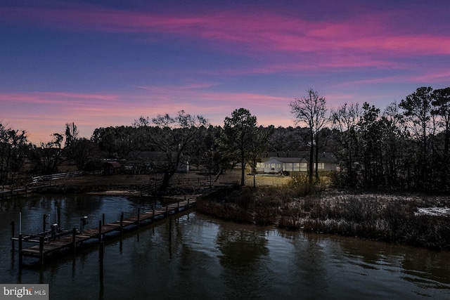 property view of water with a dock