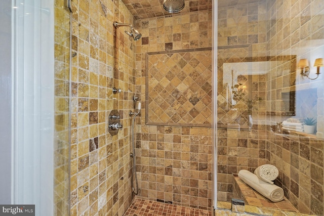 bathroom with a shower stall