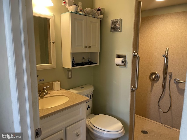 full bath with toilet, a walk in shower, and vanity