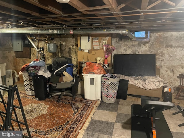 basement featuring electric panel