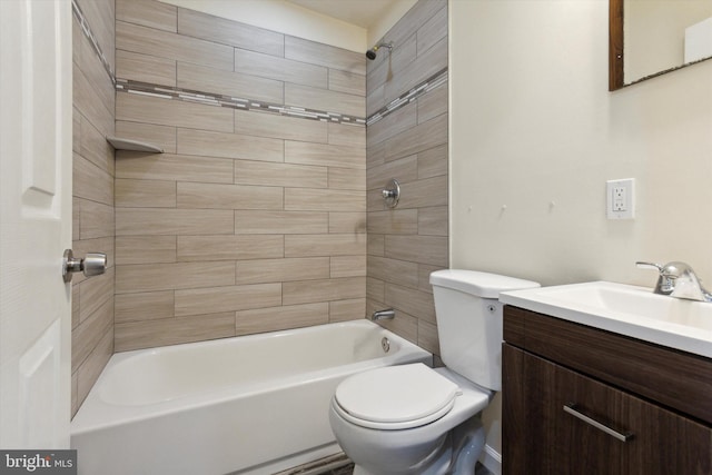 full bath with toilet, washtub / shower combination, and vanity