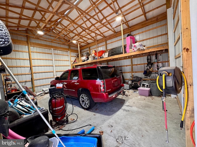 garage with metal wall