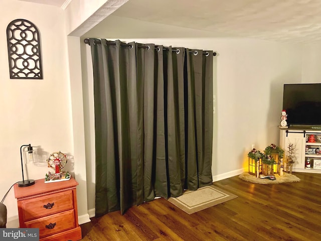 interior space with baseboards and wood finished floors