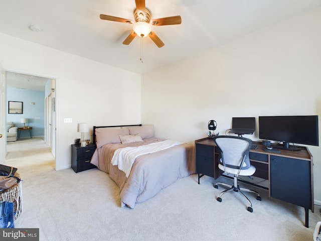 bedroom with carpet floors, baseboards, and a ceiling fan