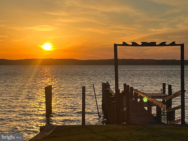 view of dock featuring a water view