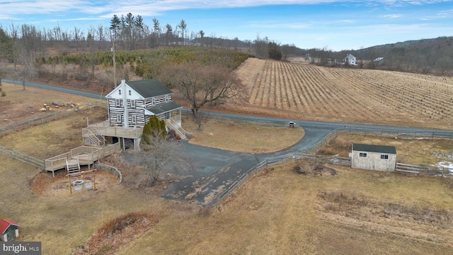 drone / aerial view with a rural view