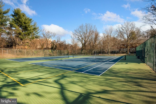 view of tennis court with fence