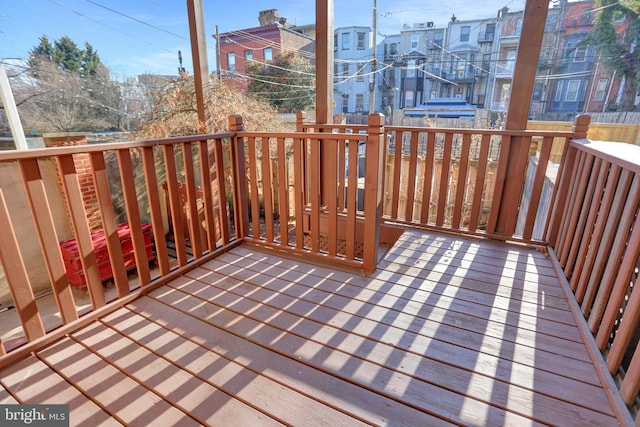 deck with a residential view