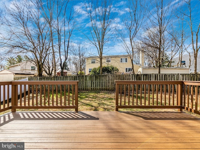 wooden deck with a fenced backyard