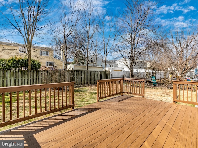 wooden deck featuring a fenced backyard