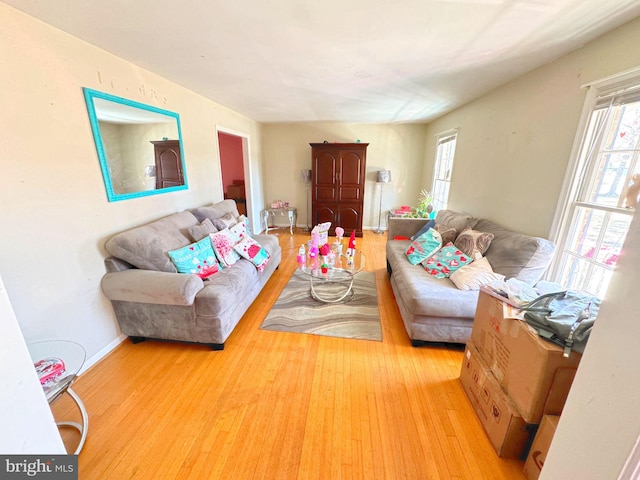 living room featuring light wood-type flooring and plenty of natural light