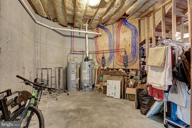 interior space with water heater and gas water heater