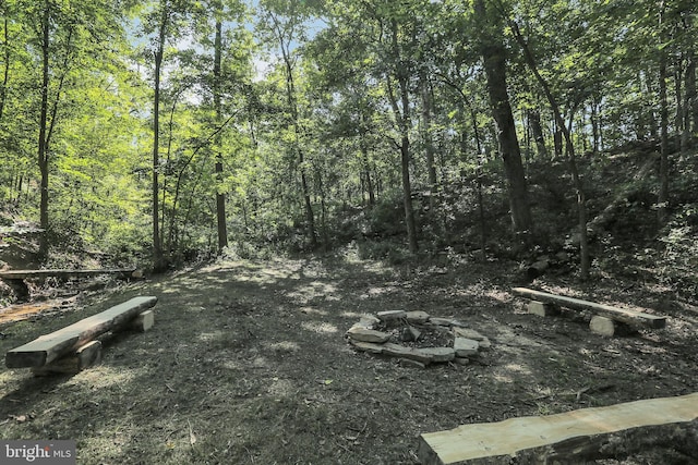 view of landscape featuring a wooded view