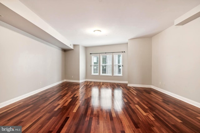 unfurnished room featuring dark wood-style floors and baseboards