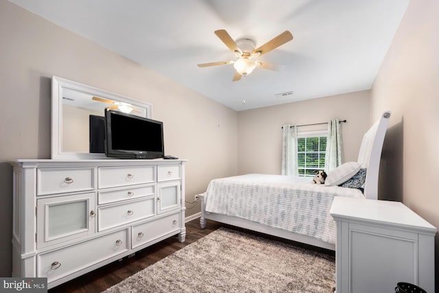 15185 Day Rd, Goldsboro, MD 21636 - bedroom with dark wood-style flooring, ceiling fan, and baseboards