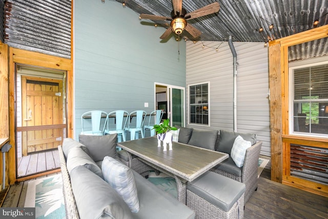 15185 Day Rd, Goldsboro, MD 21636 - deck featuring an outdoor living space and ceiling fan