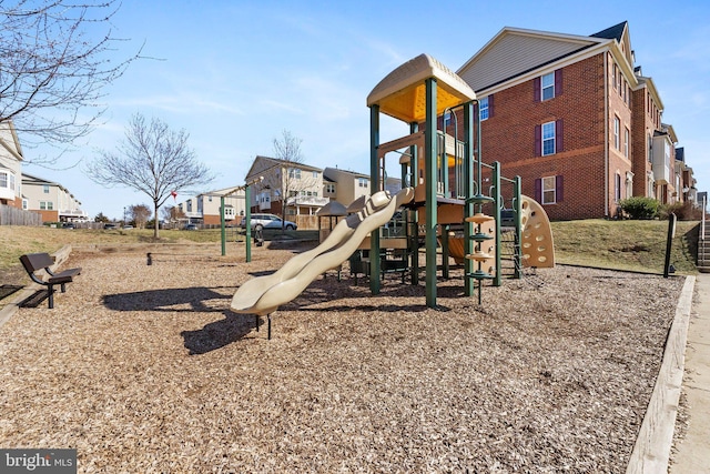 community play area with a residential view