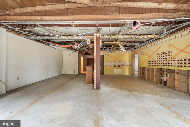 view of unfinished basement