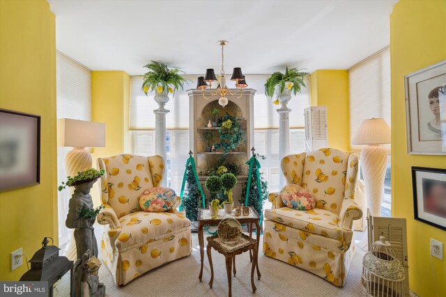 living area featuring carpet floors