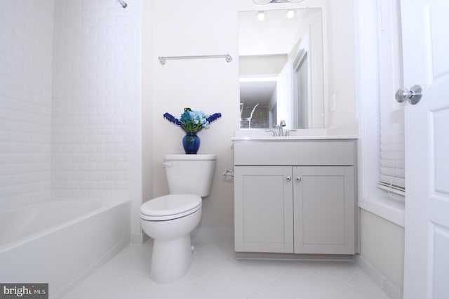 full bath featuring baseboards, vanity, toilet, and tile patterned floors