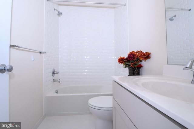 bathroom featuring shower / bathtub combination, toilet, and vanity