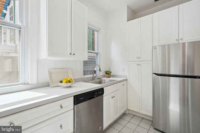 kitchen featuring a sink, white cabinets, and stainless steel appliances