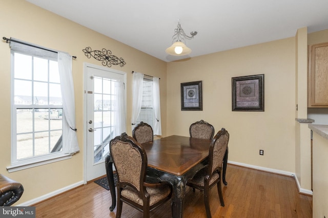 dining room with baseboards and wood finished floors