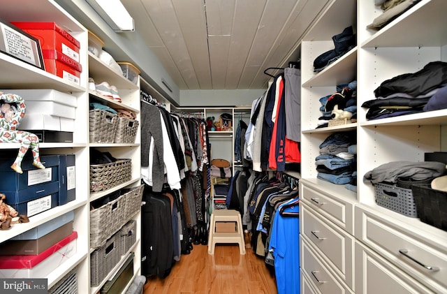 spacious closet featuring light wood-style flooring