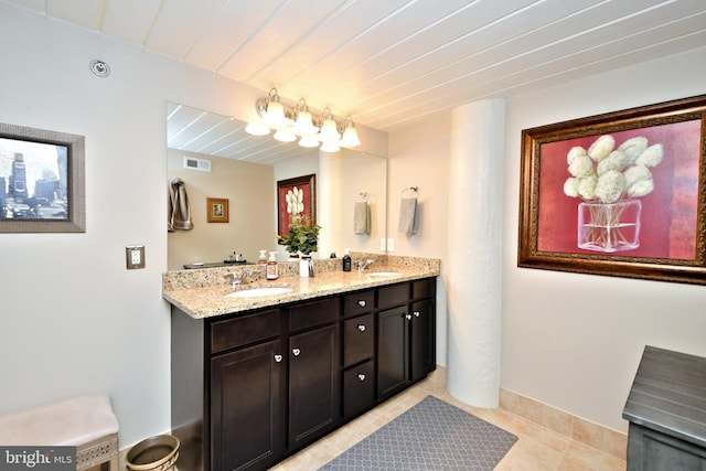 bathroom featuring double vanity, visible vents, a sink, and tile patterned floors