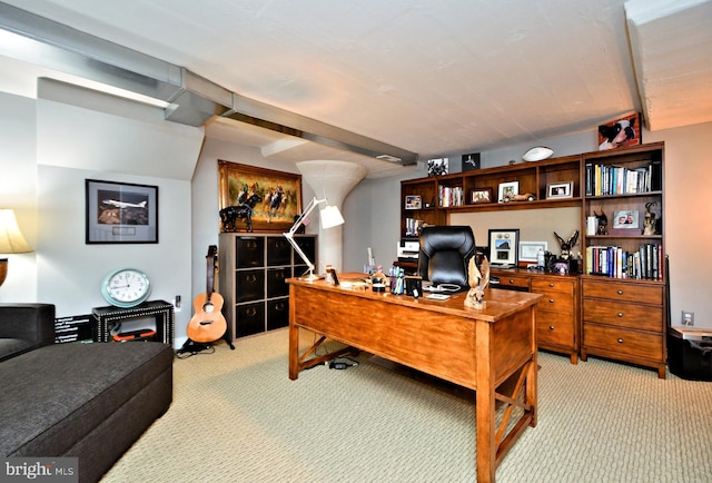 home office featuring light carpet