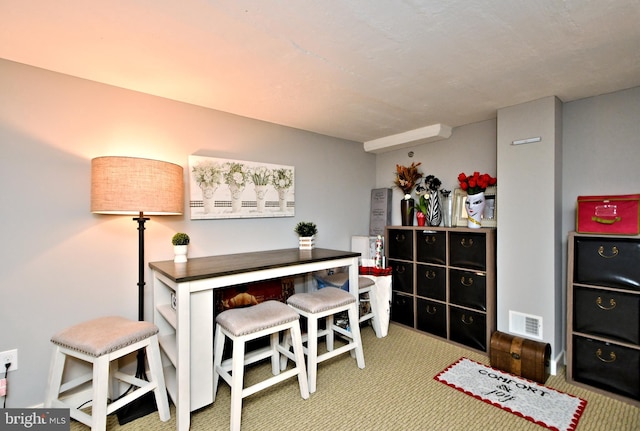 office space featuring visible vents and carpet flooring