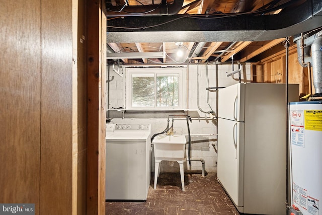 laundry room featuring washer and dryer and gas water heater