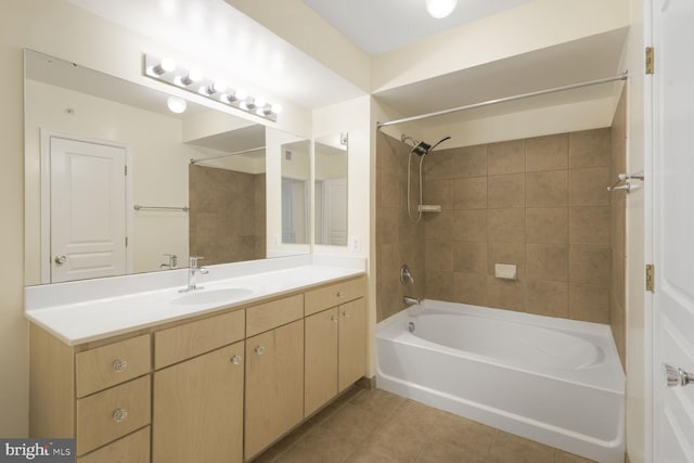 full bathroom featuring tile patterned flooring, vanity, and shower / bathtub combination