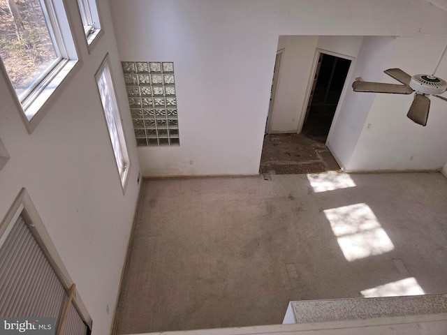 spare room featuring light carpet and a high ceiling