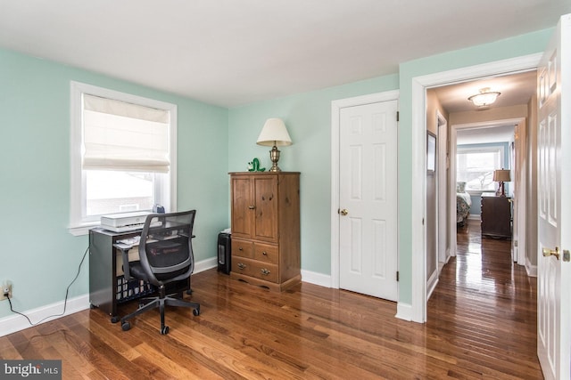 office with baseboards and wood finished floors