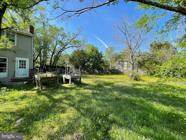 view of yard with entry steps and fence