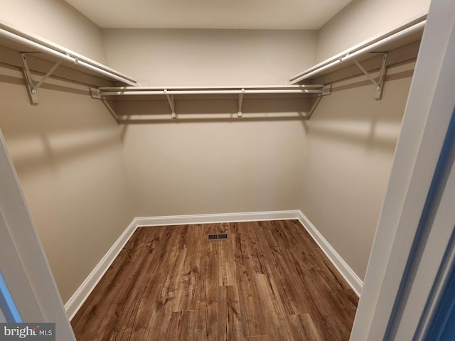 spacious closet featuring wood finished floors and visible vents