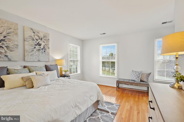 bedroom with visible vents and light wood finished floors