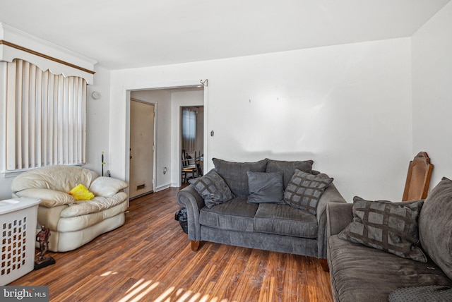 living area featuring dark wood-type flooring