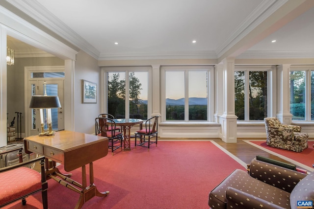 sunroom with decorative columns