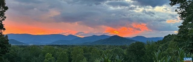 property view of mountains featuring a forest view