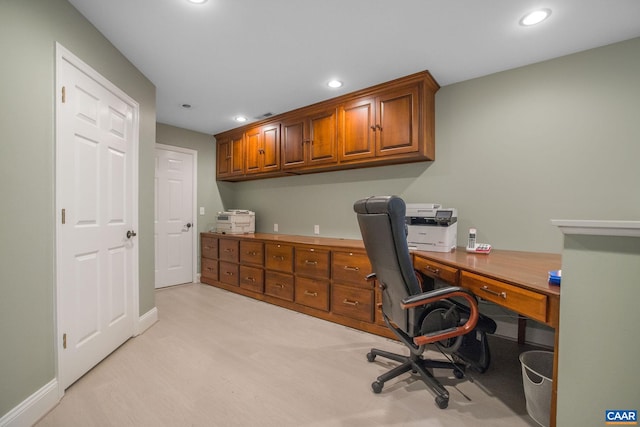 home office featuring baseboards and recessed lighting