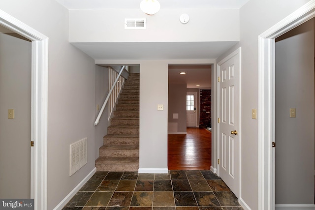 117 Quaker Neck Rd, Salem, NJ 08079 - staircase featuring visible vents, baseboards, and stone finish flooring