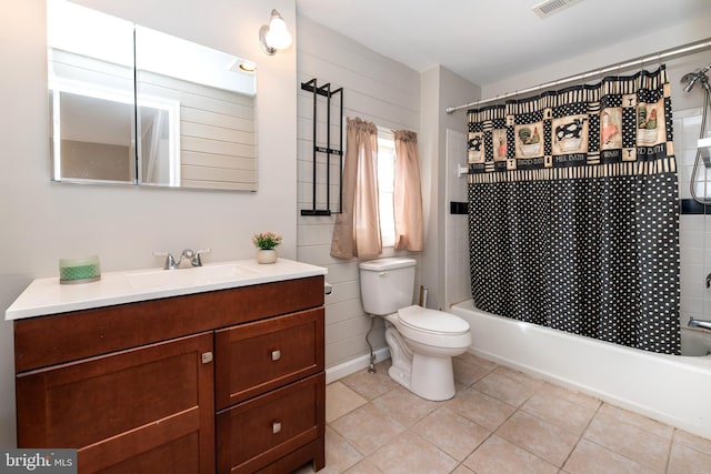 117 Quaker Neck Rd, Salem, NJ 08079 - bathroom with tile patterned floors, vanity, toilet, and shower / tub combo with curtain