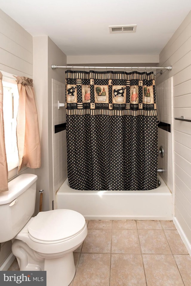 117 Quaker Neck Rd, Salem, NJ 08079 - bathroom with tile patterned floors, visible vents, toilet, and shower / tub combo with curtain