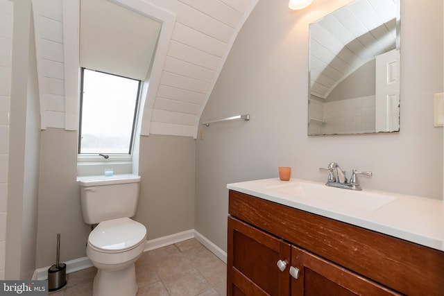 117 Quaker Neck Rd, Salem, NJ 08079 - bathroom featuring baseboards, toilet, vanity, and vaulted ceiling