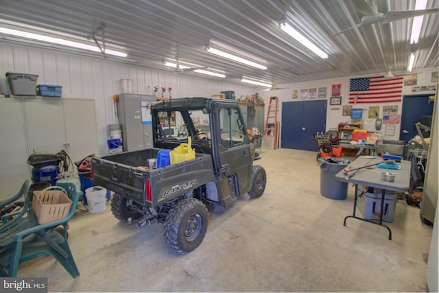 garage with metal wall