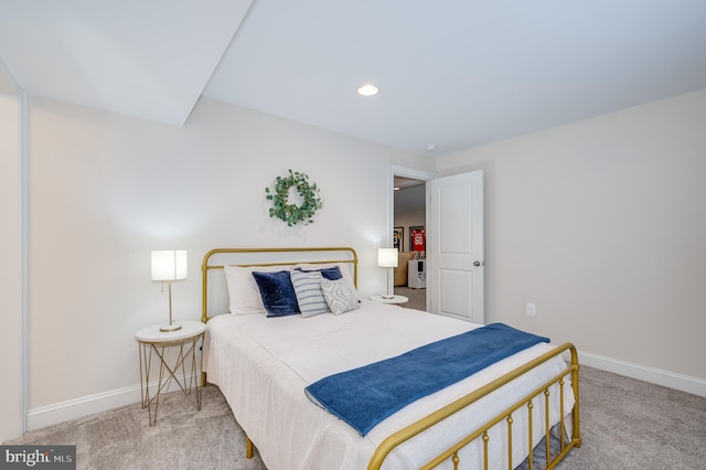 bedroom featuring carpet, baseboards, and recessed lighting