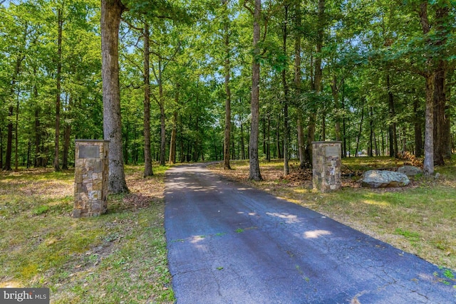 view of street with a wooded view